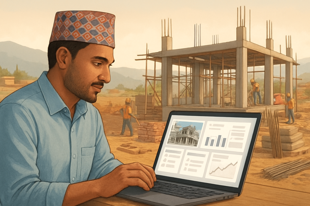 NRN monitoring house construction in Nepal from abroad with site updates dashboard